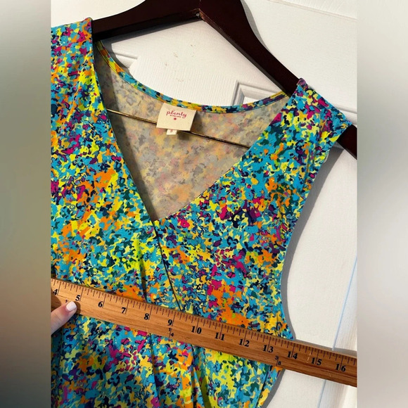 ANTHROPOLOGIE Plenty Tracy Reese Wrap V-Neck Bubble Dress SM Blue Motif MONET - Picture 14 of 16